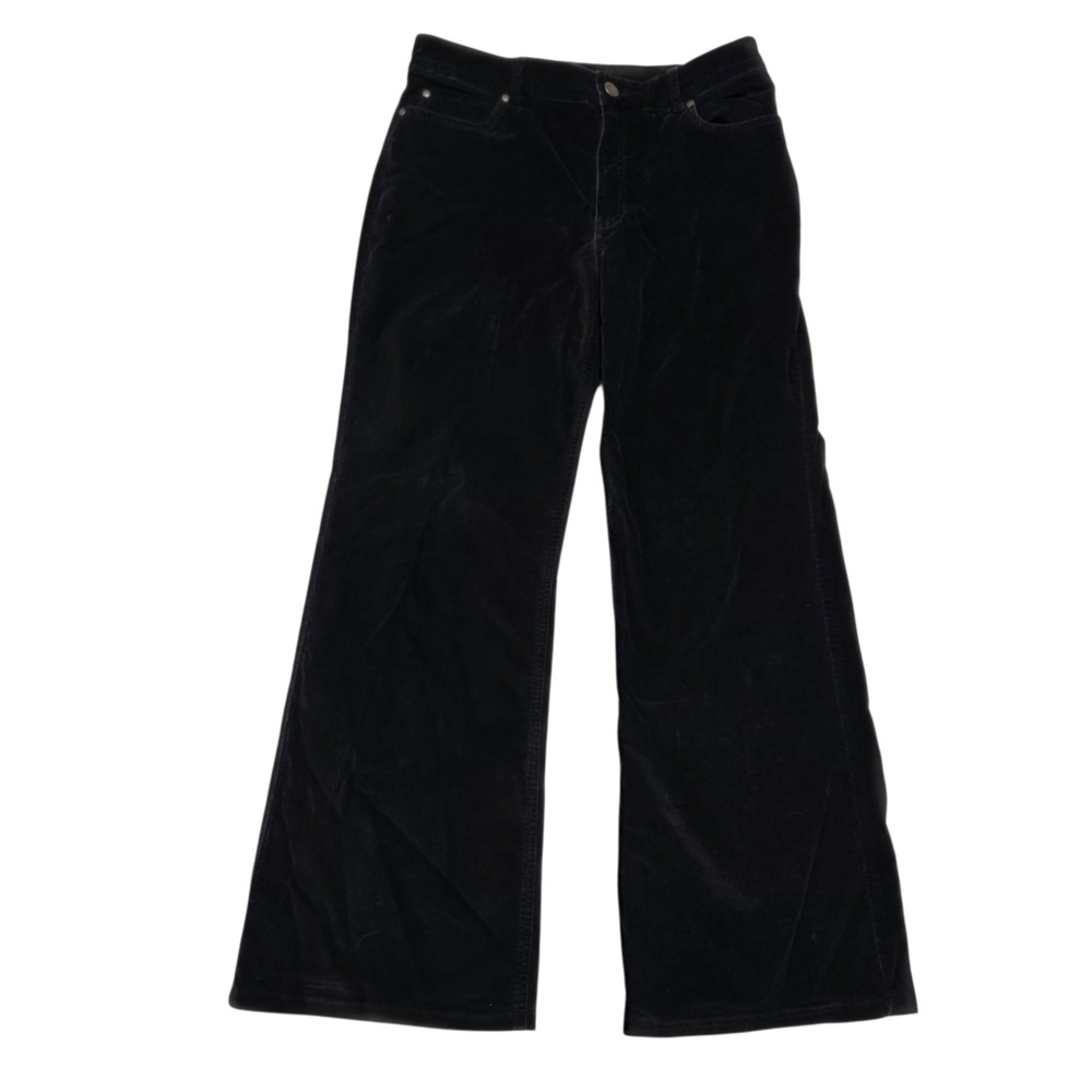 Peruvian Connection Velvet Flare Pants Women Size 8 Black Corduroy Boho Wide Leg